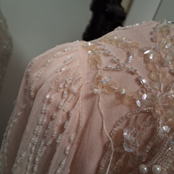 Vintage Shomax Silk Light Pink Beaded Dress Gown Maxie XL/1X - Picture 12 of 12